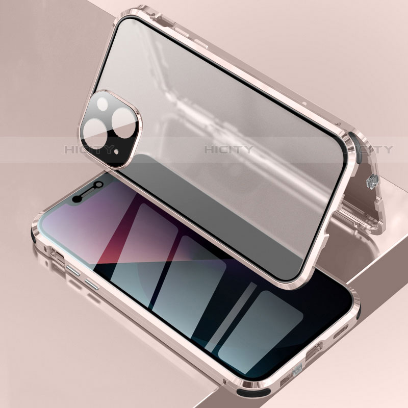 Handyhülle Hülle Luxus Aluminium Metall Rahmen Spiegel 360 Grad Ganzkörper Tasche für Apple iPhone 13 Mini Rosegold