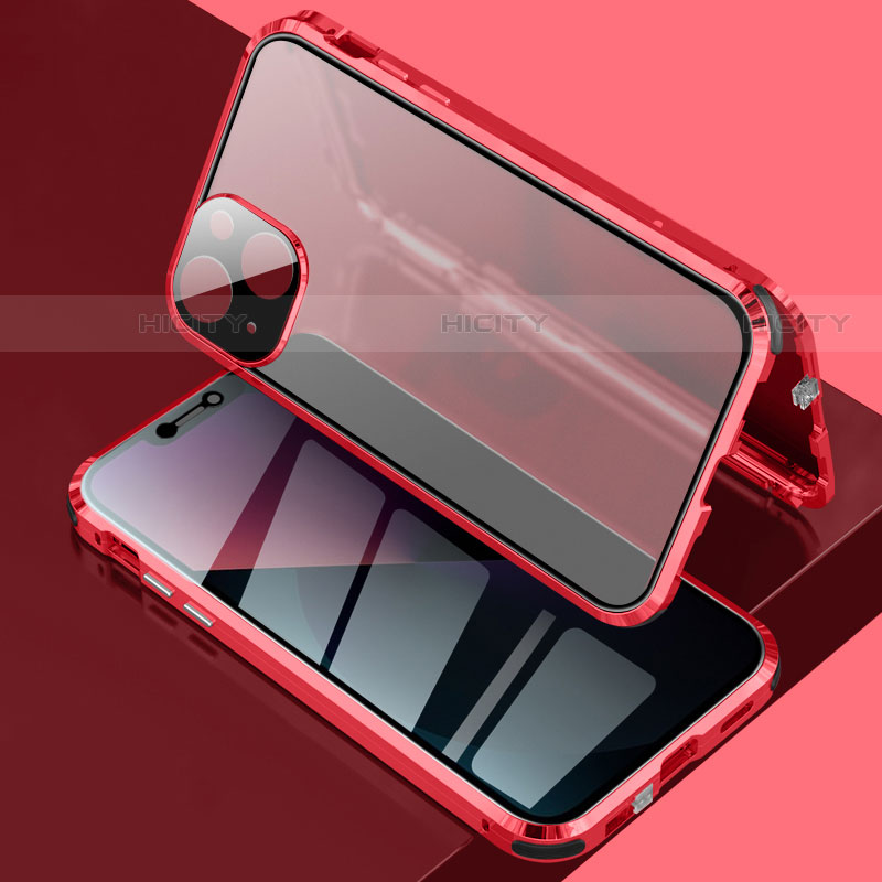 Handyhülle Hülle Luxus Aluminium Metall Rahmen Spiegel 360 Grad Ganzkörper Tasche für Apple iPhone 13 Mini Rot