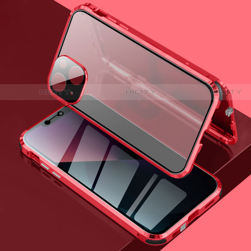 Handyhülle Hülle Luxus Aluminium Metall Rahmen Spiegel 360 Grad Ganzkörper Tasche für Apple iPhone 13 Rot