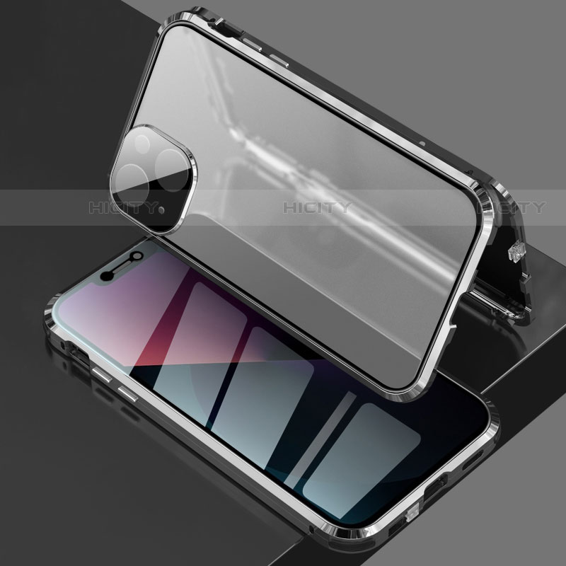 Handyhülle Hülle Luxus Aluminium Metall Rahmen Spiegel 360 Grad Ganzkörper Tasche für Apple iPhone 13 Schwarz Plus