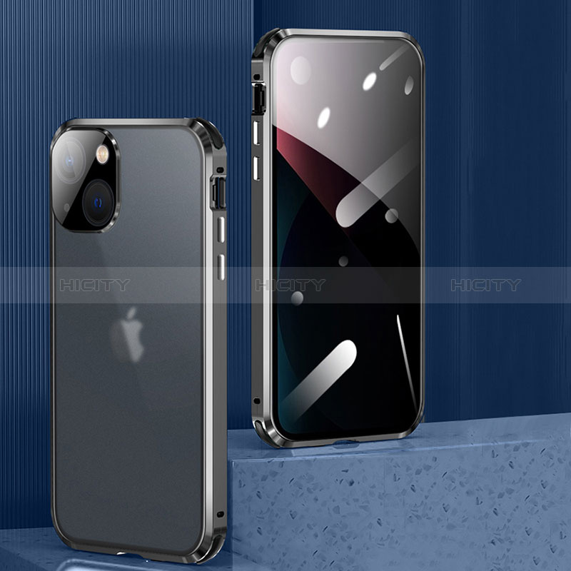 Handyhülle Hülle Luxus Aluminium Metall Rahmen Spiegel 360 Grad Ganzkörper Tasche für Apple iPhone 15 groß