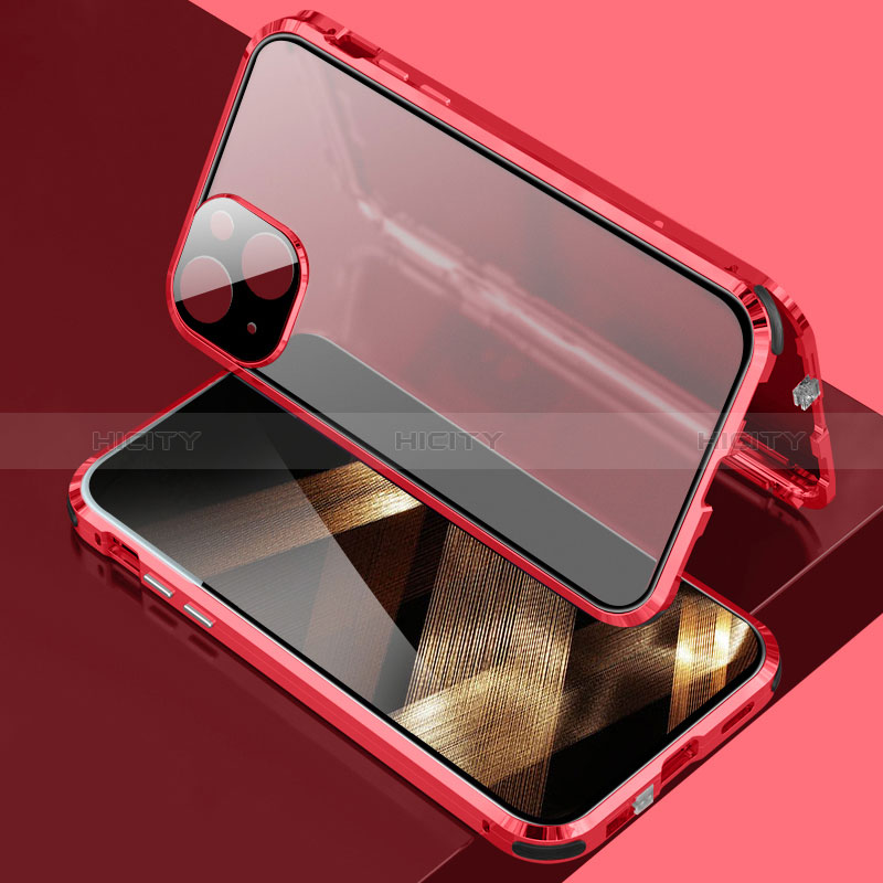 Handyhülle Hülle Luxus Aluminium Metall Rahmen Spiegel 360 Grad Ganzkörper Tasche für Apple iPhone 15 Plus