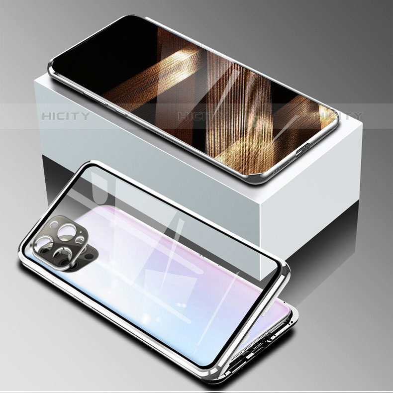 Handyhülle Hülle Luxus Aluminium Metall Rahmen Spiegel 360 Grad Ganzkörper Tasche für Apple iPhone 15 Pro groß