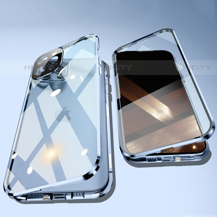 Handyhülle Hülle Luxus Aluminium Metall Rahmen Spiegel 360 Grad Ganzkörper Tasche für Apple iPhone 15 Pro groß