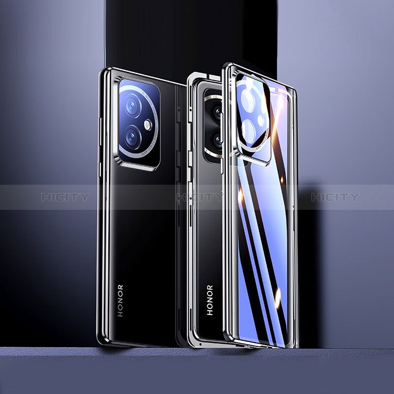 Handyhülle Hülle Luxus Aluminium Metall Rahmen Spiegel 360 Grad Ganzkörper Tasche für Huawei Honor 100 5G Schwarz