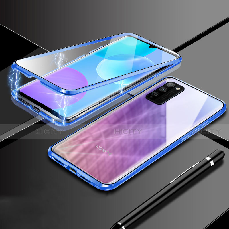 Handyhülle Hülle Luxus Aluminium Metall Rahmen Spiegel 360 Grad Ganzkörper Tasche für Huawei Honor 30 Lite 5G Blau