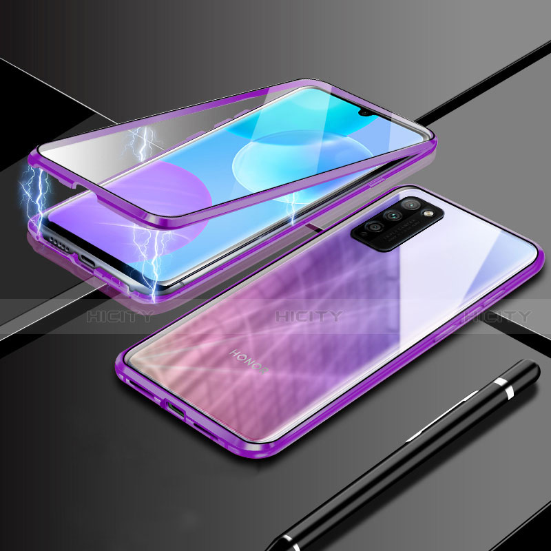 Handyhülle Hülle Luxus Aluminium Metall Rahmen Spiegel 360 Grad Ganzkörper Tasche für Huawei Honor 30 Lite 5G Violett