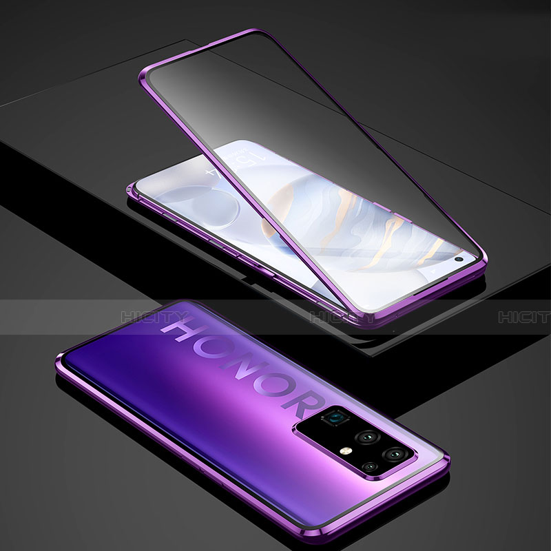 Handyhülle Hülle Luxus Aluminium Metall Rahmen Spiegel 360 Grad Ganzkörper Tasche für Huawei Honor 30 Violett