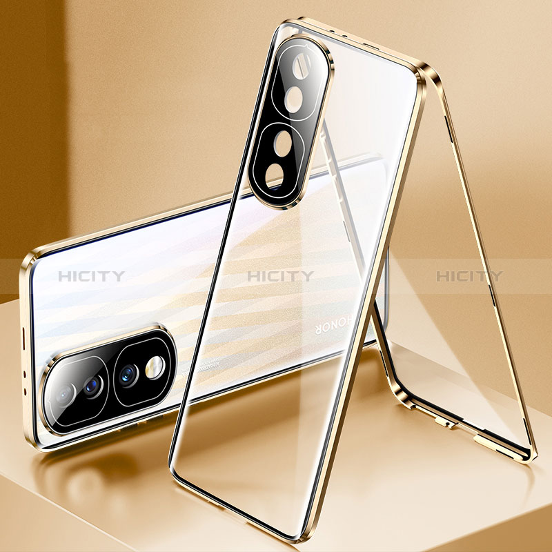 Handyhülle Hülle Luxus Aluminium Metall Rahmen Spiegel 360 Grad Ganzkörper Tasche für Huawei Honor 70 Pro 5G Gold