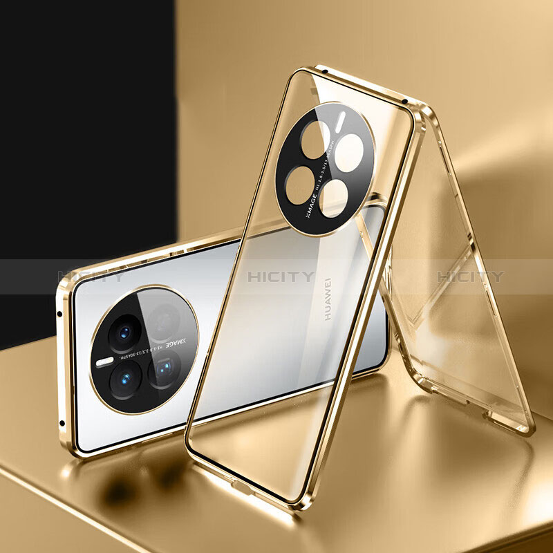 Handyhülle Hülle Luxus Aluminium Metall Rahmen Spiegel 360 Grad Ganzkörper Tasche für Huawei Mate 50 Gold