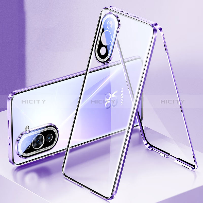 Handyhülle Hülle Luxus Aluminium Metall Rahmen Spiegel 360 Grad Ganzkörper Tasche für Huawei Nova 10 Pro Violett