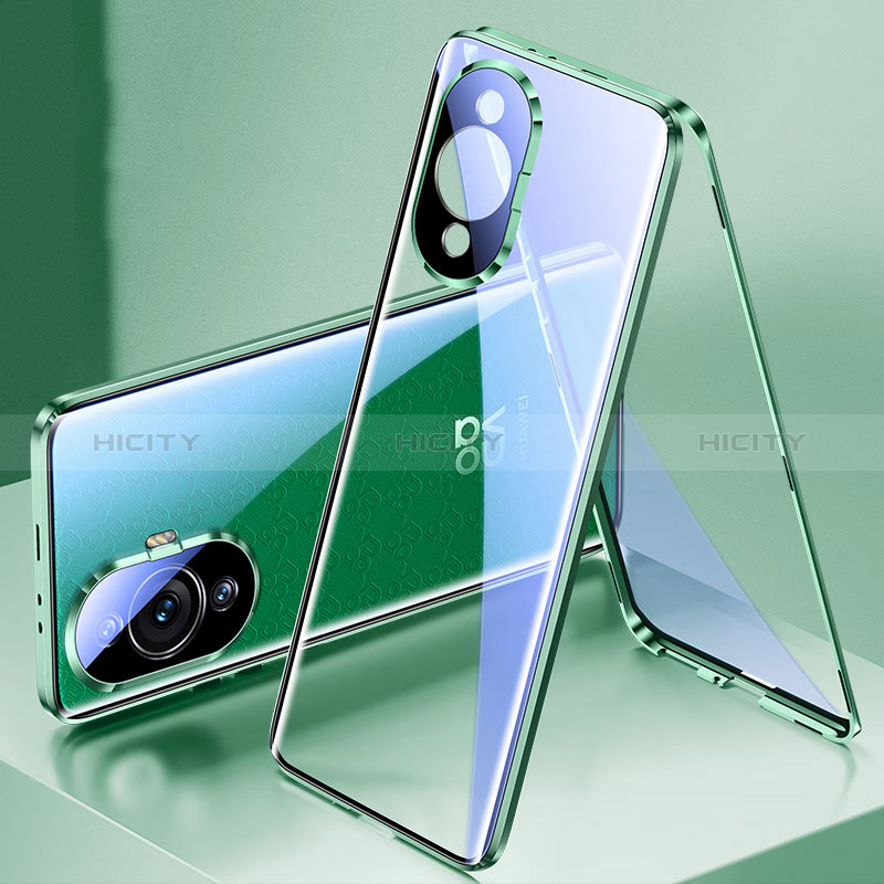 Handyhülle Hülle Luxus Aluminium Metall Rahmen Spiegel 360 Grad Ganzkörper Tasche für Huawei Nova 11 Ultra Grün