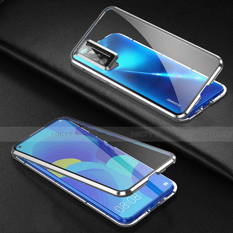 Handyhülle Hülle Luxus Aluminium Metall Rahmen Spiegel 360 Grad Ganzkörper Tasche für Huawei Nova 7 5G Silber