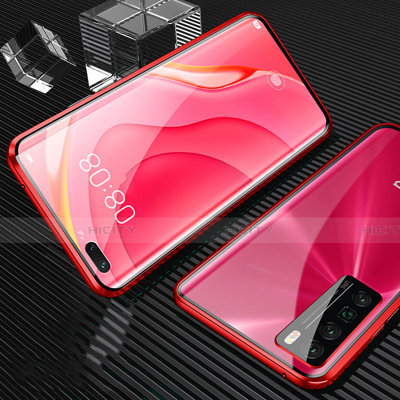 Handyhülle Hülle Luxus Aluminium Metall Rahmen Spiegel 360 Grad Ganzkörper Tasche für Huawei Nova 7 Pro 5G Rot