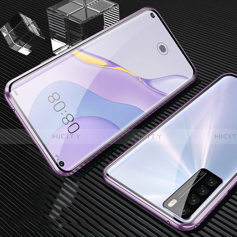 Handyhülle Hülle Luxus Aluminium Metall Rahmen Spiegel 360 Grad Ganzkörper Tasche für Huawei Nova 7 Pro 5G Violett