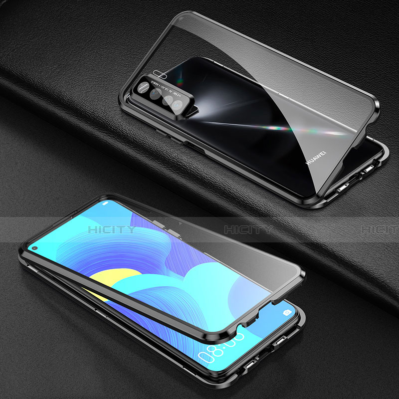 Handyhülle Hülle Luxus Aluminium Metall Rahmen Spiegel 360 Grad Ganzkörper Tasche für Huawei Nova 7 SE 5G Schwarz Plus