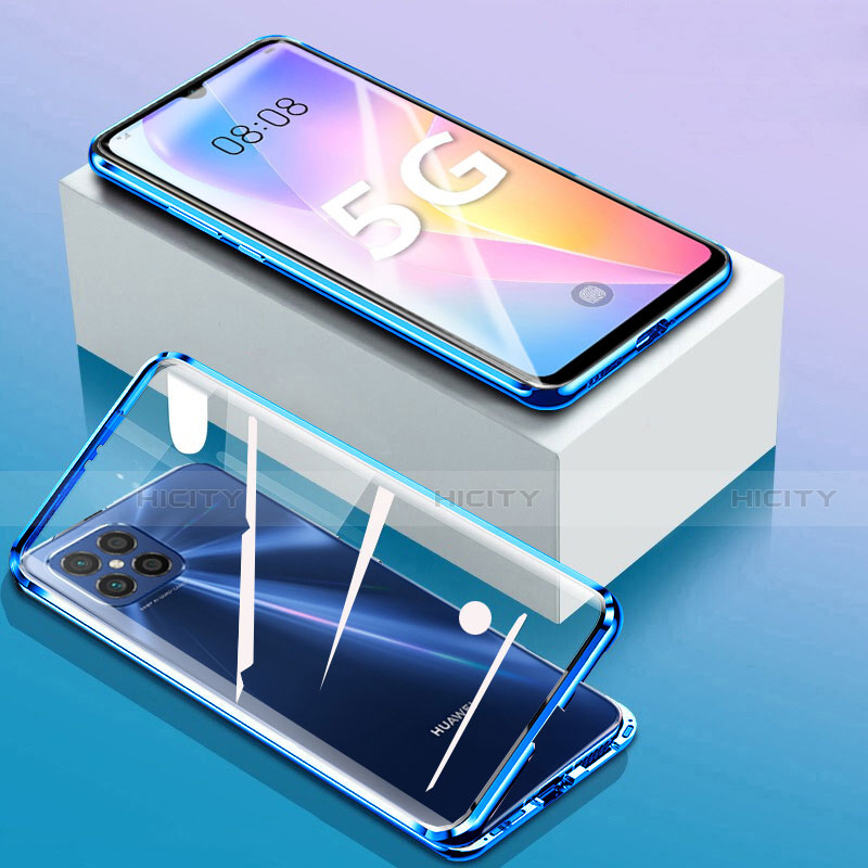 Handyhülle Hülle Luxus Aluminium Metall Rahmen Spiegel 360 Grad Ganzkörper Tasche für Huawei Nova 8 SE 5G Blau