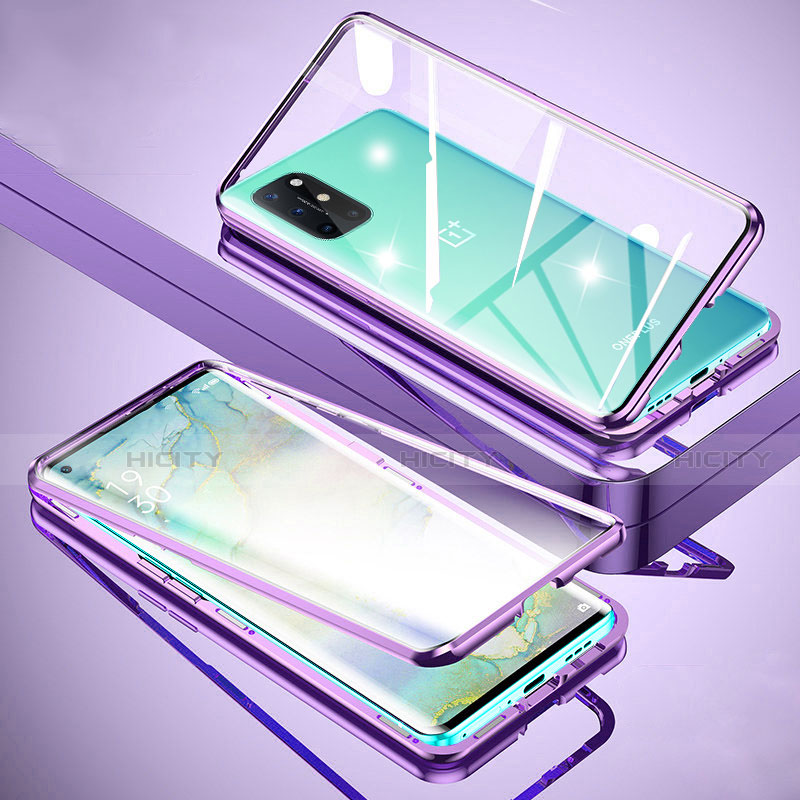 Handyhülle Hülle Luxus Aluminium Metall Rahmen Spiegel 360 Grad Ganzkörper Tasche für OnePlus 8T 5G Violett