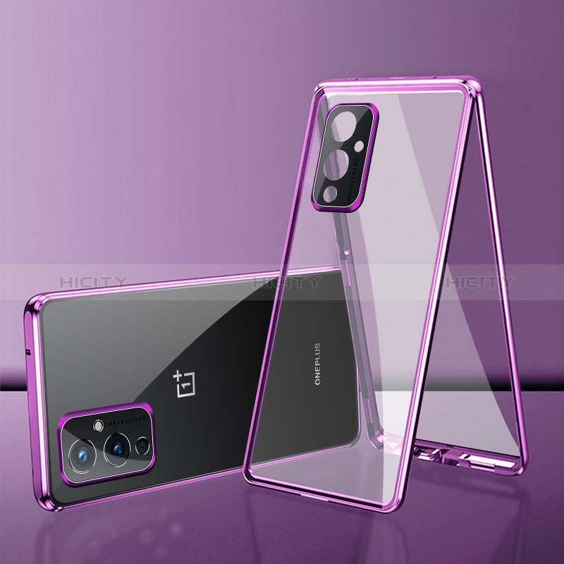 Handyhülle Hülle Luxus Aluminium Metall Rahmen Spiegel 360 Grad Ganzkörper Tasche für OnePlus 9 5G Violett