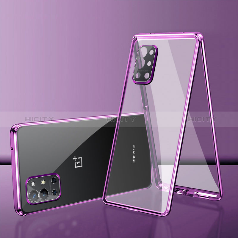 Handyhülle Hülle Luxus Aluminium Metall Rahmen Spiegel 360 Grad Ganzkörper Tasche für OnePlus 9R 5G Violett