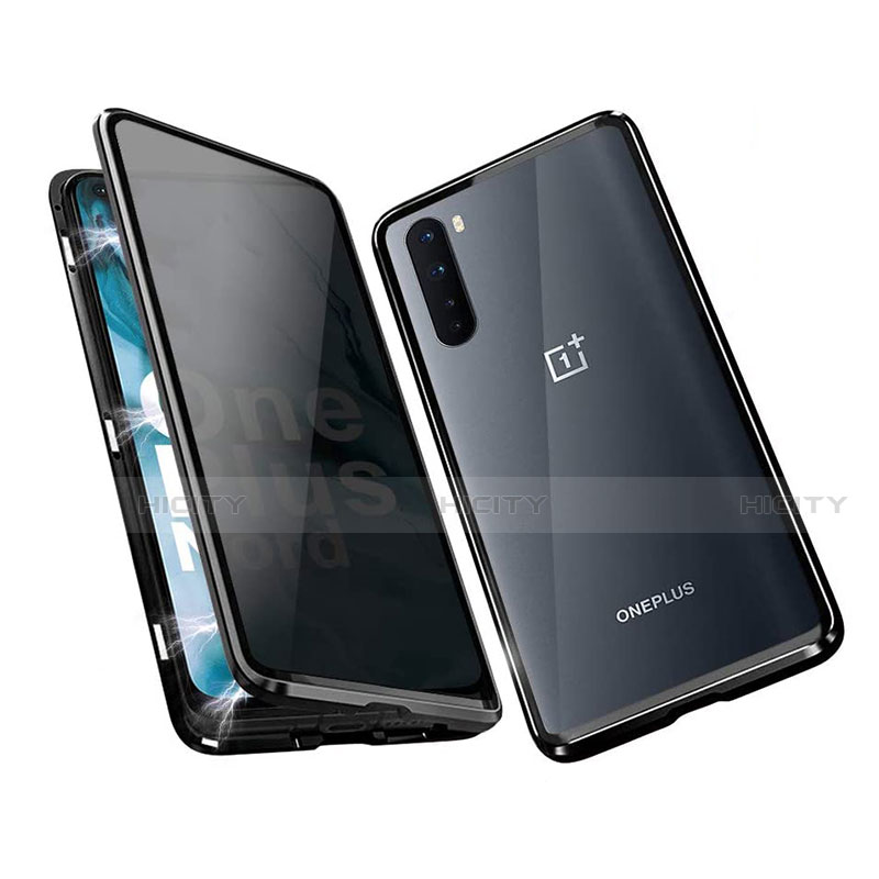 Handyhülle Hülle Luxus Aluminium Metall Rahmen Spiegel 360 Grad Ganzkörper Tasche für OnePlus Nord Schwarz