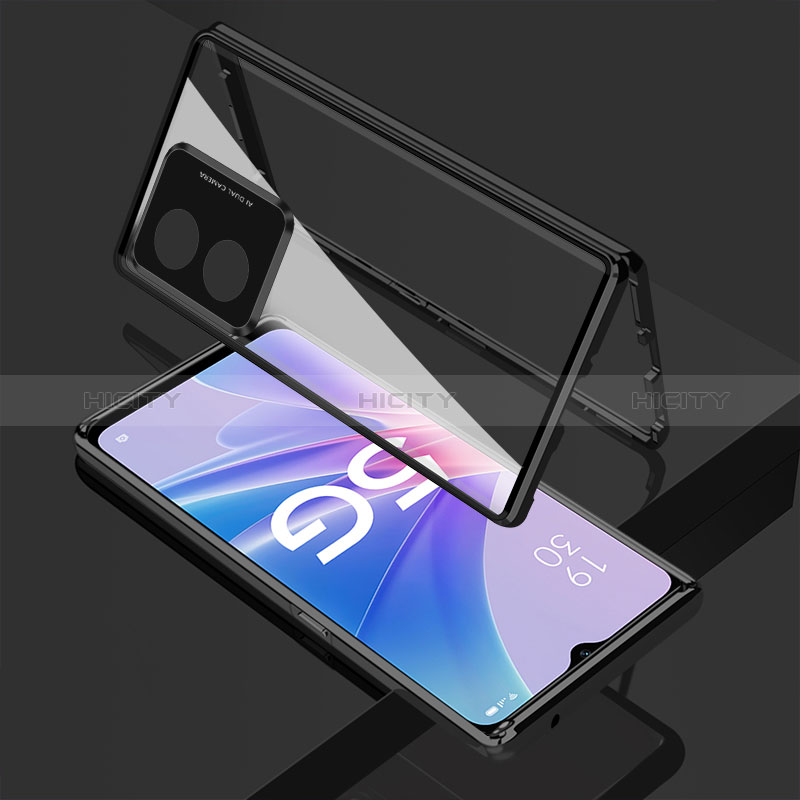 Handyhülle Hülle Luxus Aluminium Metall Rahmen Spiegel 360 Grad Ganzkörper Tasche für Oppo A1 5G Schwarz