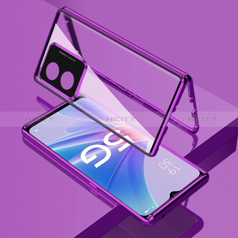 Handyhülle Hülle Luxus Aluminium Metall Rahmen Spiegel 360 Grad Ganzkörper Tasche für Oppo A1 5G Violett Plus