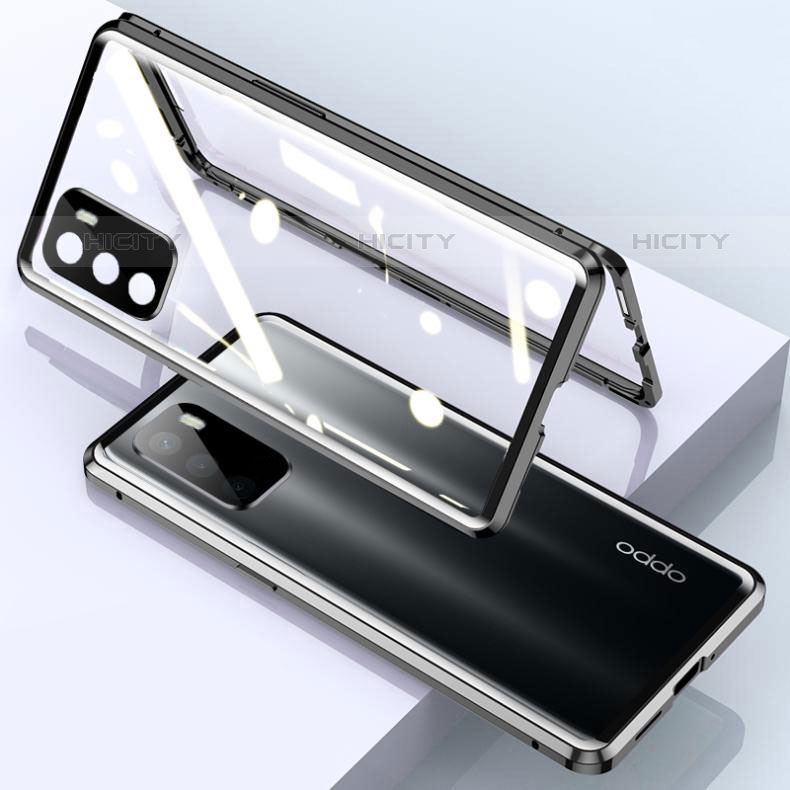 Handyhülle Hülle Luxus Aluminium Metall Rahmen Spiegel 360 Grad Ganzkörper Tasche für Oppo A16s Schwarz