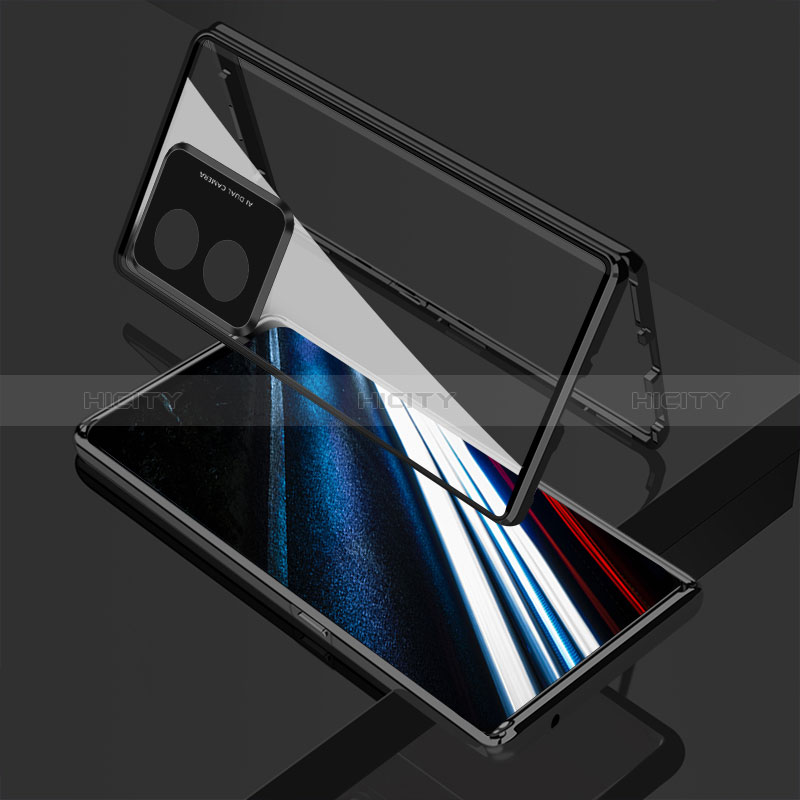 Handyhülle Hülle Luxus Aluminium Metall Rahmen Spiegel 360 Grad Ganzkörper Tasche für Oppo A18 Schwarz Plus