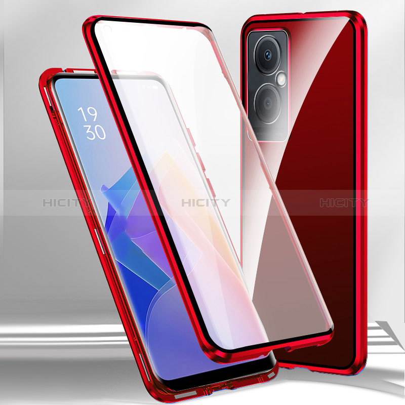 Handyhülle Hülle Luxus Aluminium Metall Rahmen Spiegel 360 Grad Ganzkörper Tasche für Oppo A2 5G Rot Plus