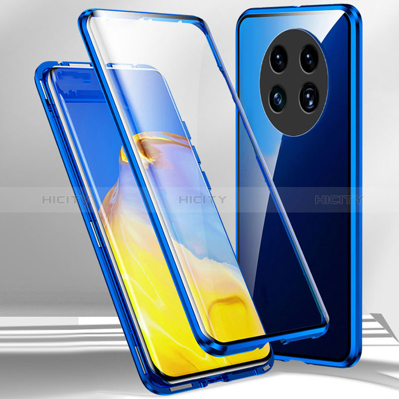 Handyhülle Hülle Luxus Aluminium Metall Rahmen Spiegel 360 Grad Ganzkörper Tasche für Oppo A2 Pro 5G Blau