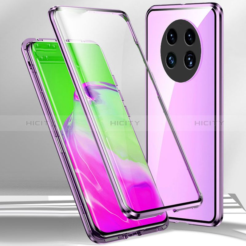 Handyhülle Hülle Luxus Aluminium Metall Rahmen Spiegel 360 Grad Ganzkörper Tasche für Oppo A2 Pro 5G Violett