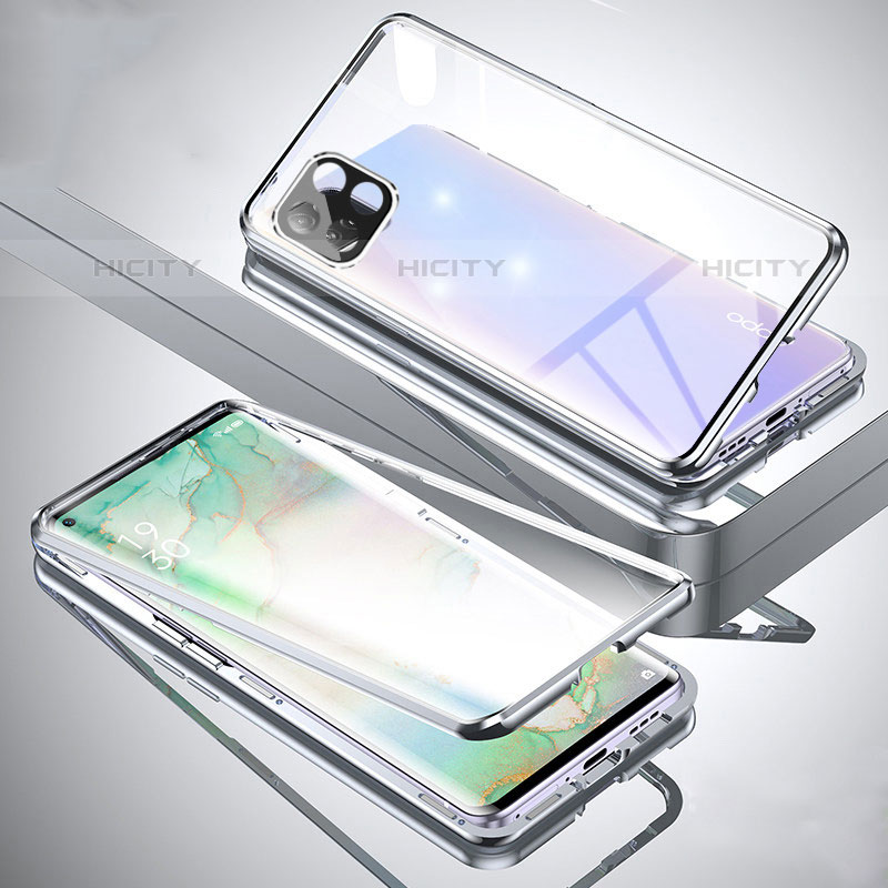 Handyhülle Hülle Luxus Aluminium Metall Rahmen Spiegel 360 Grad Ganzkörper Tasche für Oppo A53 5G Silber