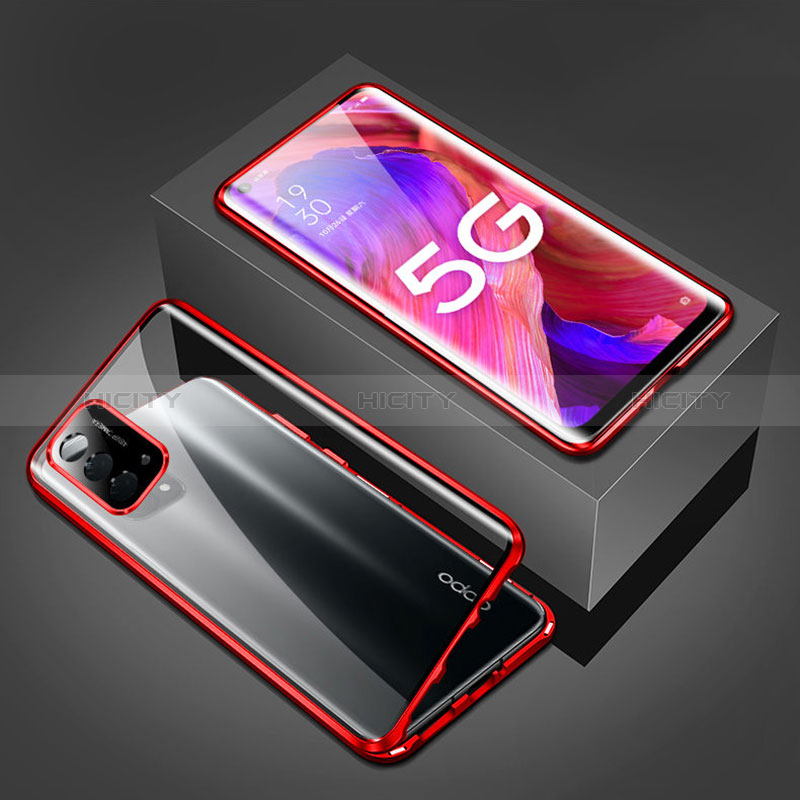 Handyhülle Hülle Luxus Aluminium Metall Rahmen Spiegel 360 Grad Ganzkörper Tasche für Oppo A54 5G Rot