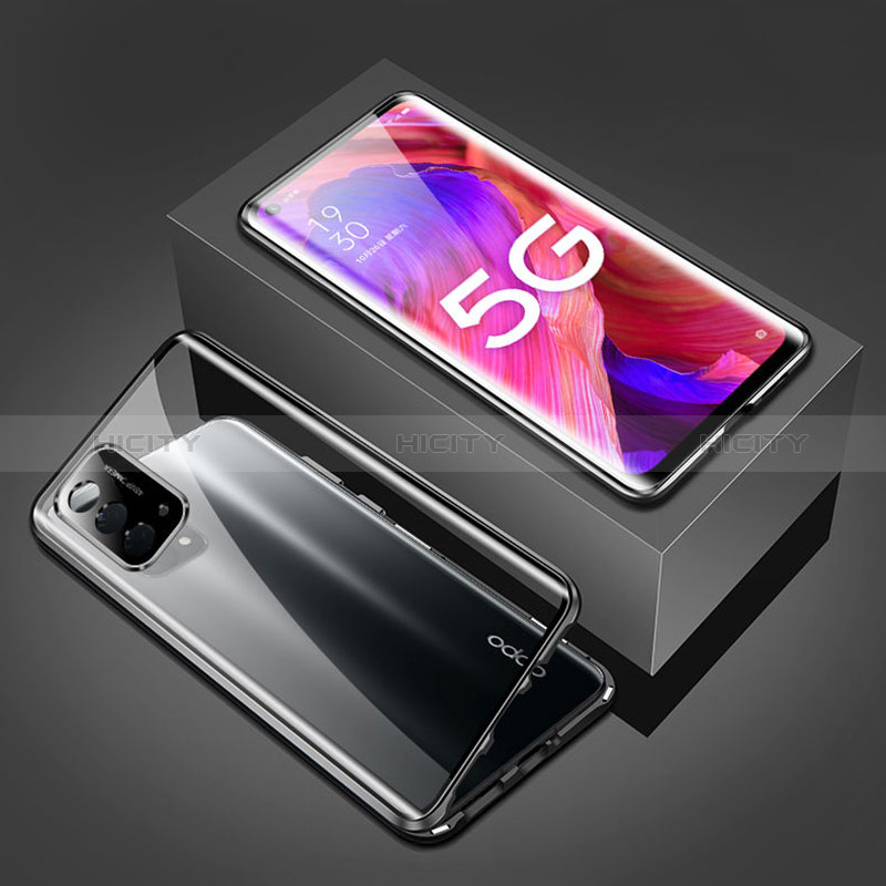 Handyhülle Hülle Luxus Aluminium Metall Rahmen Spiegel 360 Grad Ganzkörper Tasche für Oppo A74 5G Schwarz Plus