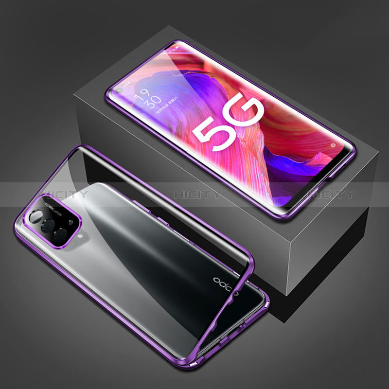 Handyhülle Hülle Luxus Aluminium Metall Rahmen Spiegel 360 Grad Ganzkörper Tasche für Oppo A74 5G Violett