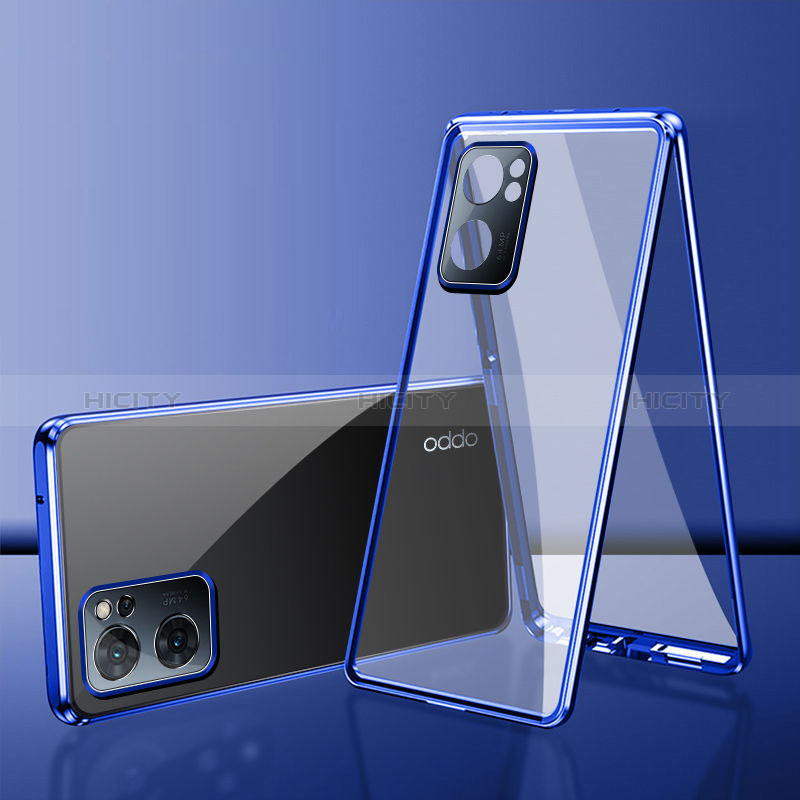 Handyhülle Hülle Luxus Aluminium Metall Rahmen Spiegel 360 Grad Ganzkörper Tasche für Oppo A77 5G Blau Plus