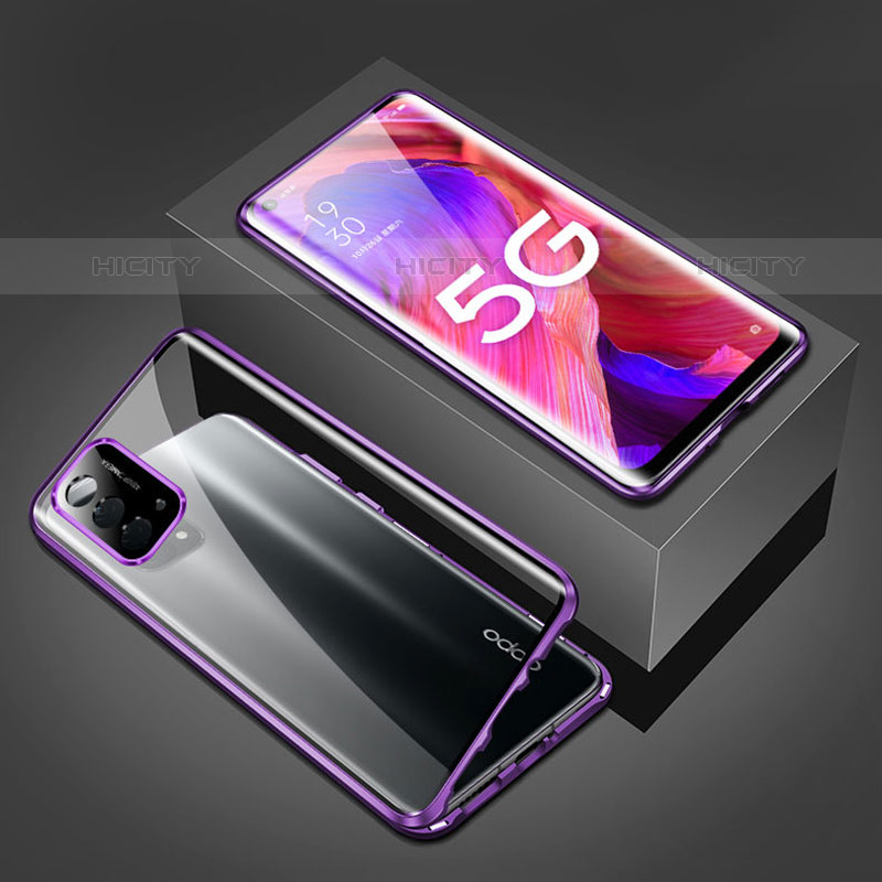 Handyhülle Hülle Luxus Aluminium Metall Rahmen Spiegel 360 Grad Ganzkörper Tasche für Oppo A93 5G Violett Plus