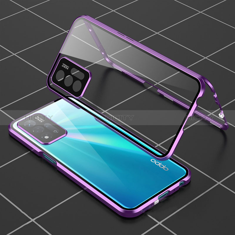 Handyhülle Hülle Luxus Aluminium Metall Rahmen Spiegel 360 Grad Ganzkörper Tasche für Oppo A93s 5G Violett
