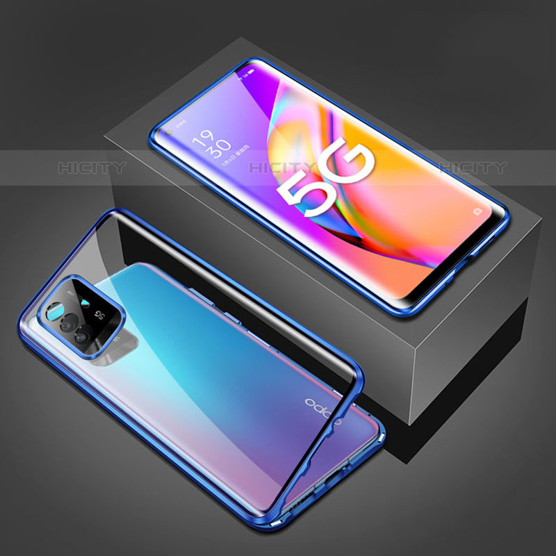 Handyhülle Hülle Luxus Aluminium Metall Rahmen Spiegel 360 Grad Ganzkörper Tasche für Oppo A94 5G Blau