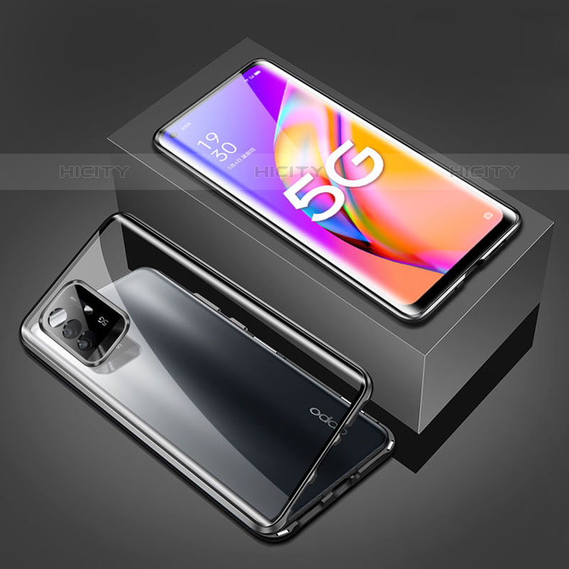 Handyhülle Hülle Luxus Aluminium Metall Rahmen Spiegel 360 Grad Ganzkörper Tasche für Oppo A94 5G Schwarz Plus