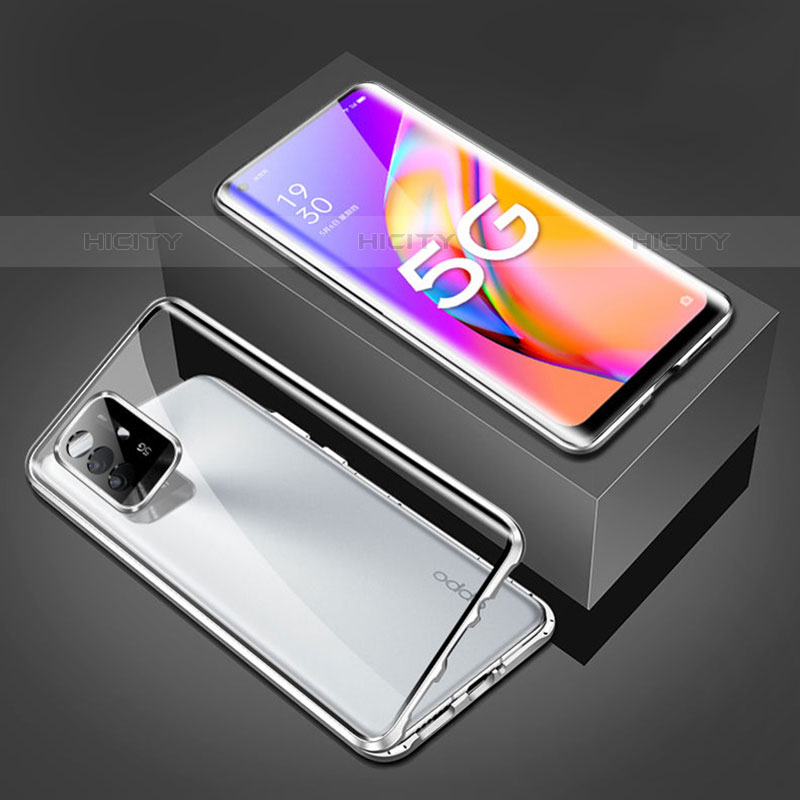 Handyhülle Hülle Luxus Aluminium Metall Rahmen Spiegel 360 Grad Ganzkörper Tasche für Oppo A94 5G Silber