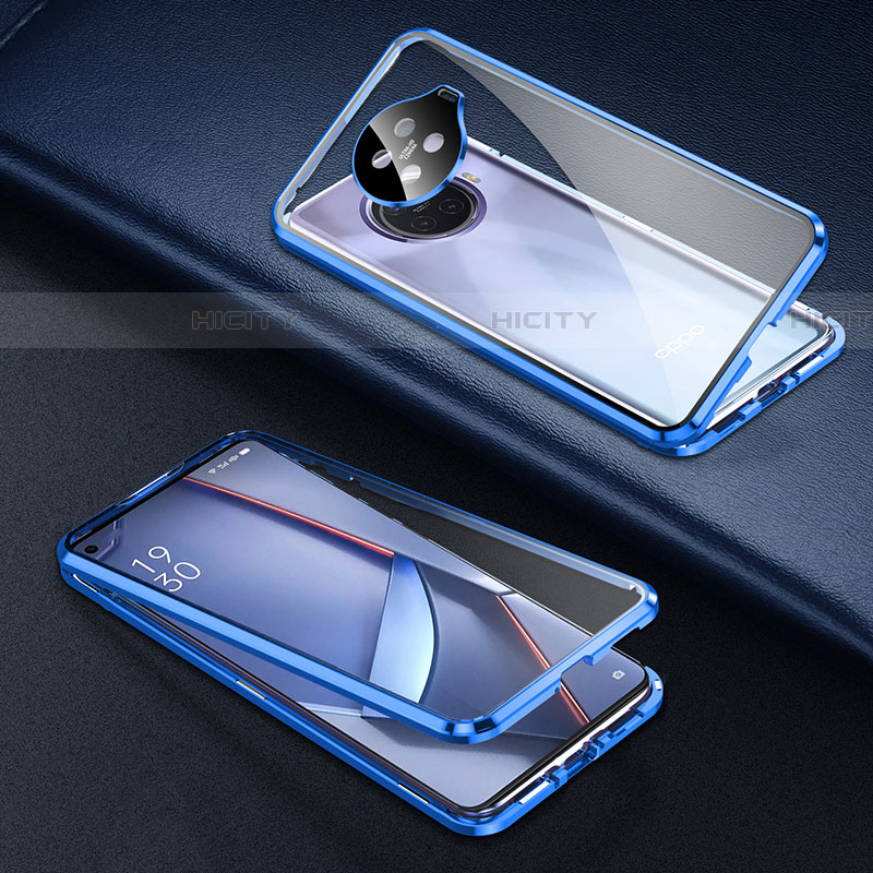 Handyhülle Hülle Luxus Aluminium Metall Rahmen Spiegel 360 Grad Ganzkörper Tasche für Oppo Ace2 Blau Plus