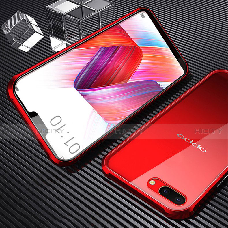 Handyhülle Hülle Luxus Aluminium Metall Rahmen Spiegel 360 Grad Ganzkörper Tasche für Oppo AX5 Rot