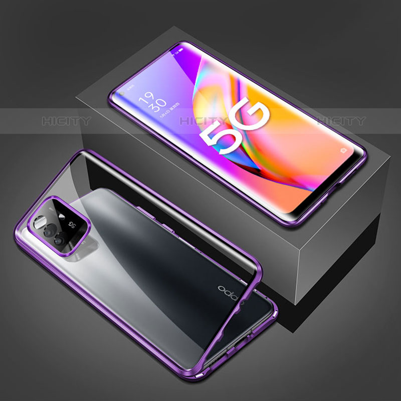 Handyhülle Hülle Luxus Aluminium Metall Rahmen Spiegel 360 Grad Ganzkörper Tasche für Oppo F19 Pro+ Plus 5G Violett