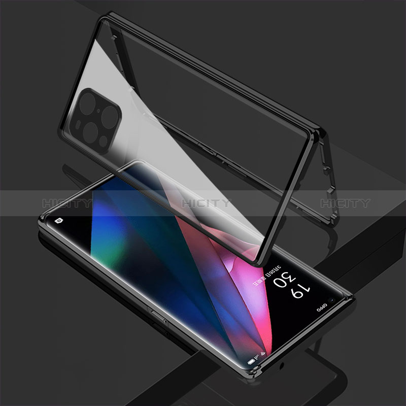 Handyhülle Hülle Luxus Aluminium Metall Rahmen Spiegel 360 Grad Ganzkörper Tasche für Oppo Find X3 5G Schwarz