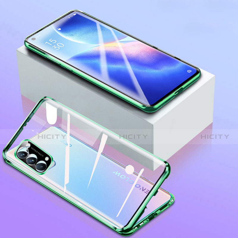 Handyhülle Hülle Luxus Aluminium Metall Rahmen Spiegel 360 Grad Ganzkörper Tasche für Oppo Find X3 Lite 5G Grün