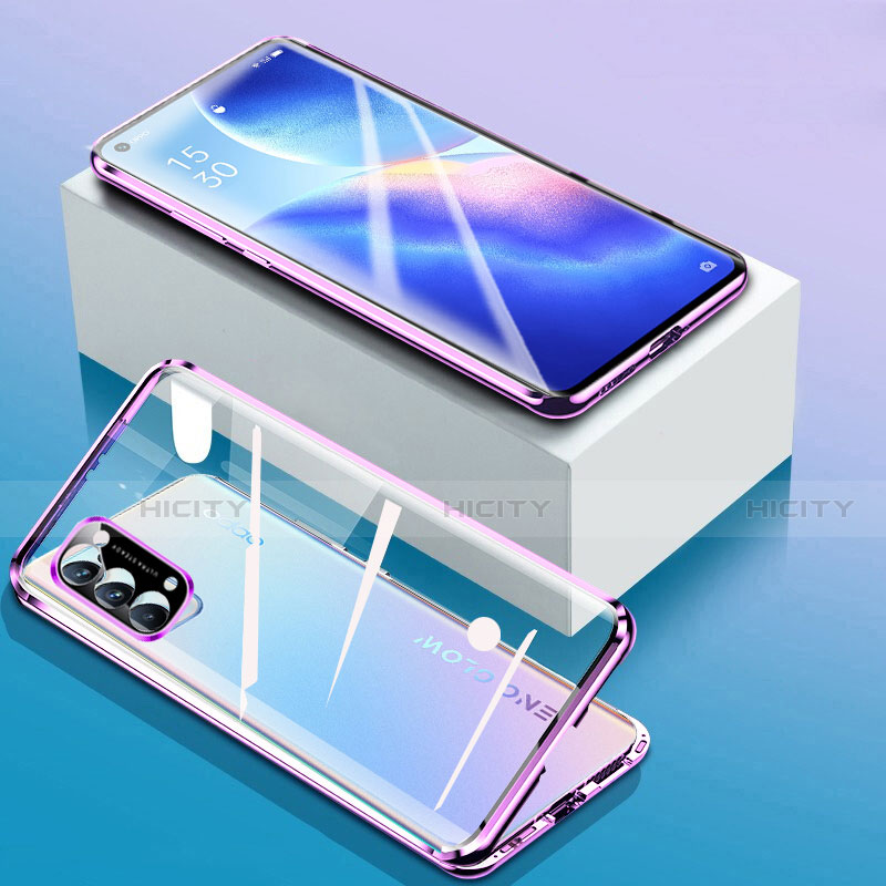 Handyhülle Hülle Luxus Aluminium Metall Rahmen Spiegel 360 Grad Ganzkörper Tasche für Oppo Find X3 Lite 5G Violett