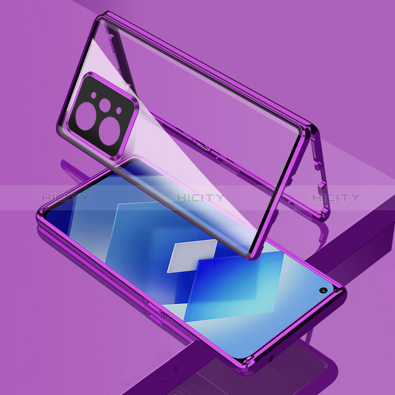 Handyhülle Hülle Luxus Aluminium Metall Rahmen Spiegel 360 Grad Ganzkörper Tasche für Oppo K10 Pro 5G Violett Plus