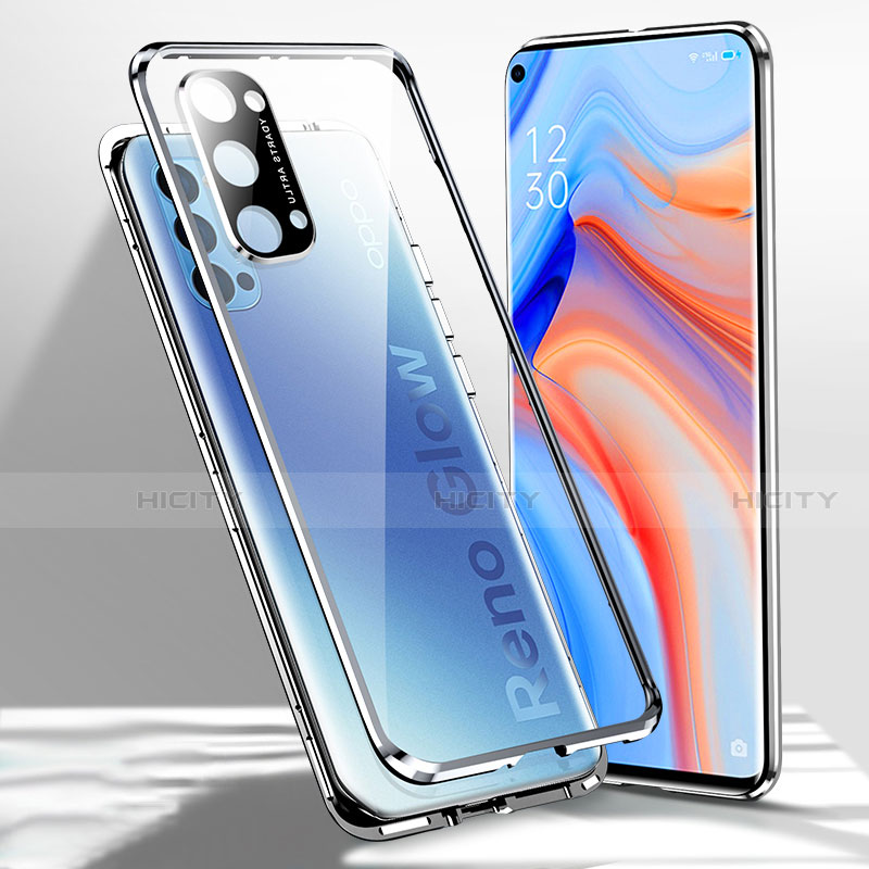 Handyhülle Hülle Luxus Aluminium Metall Rahmen Spiegel 360 Grad Ganzkörper Tasche für Oppo Reno4 5G